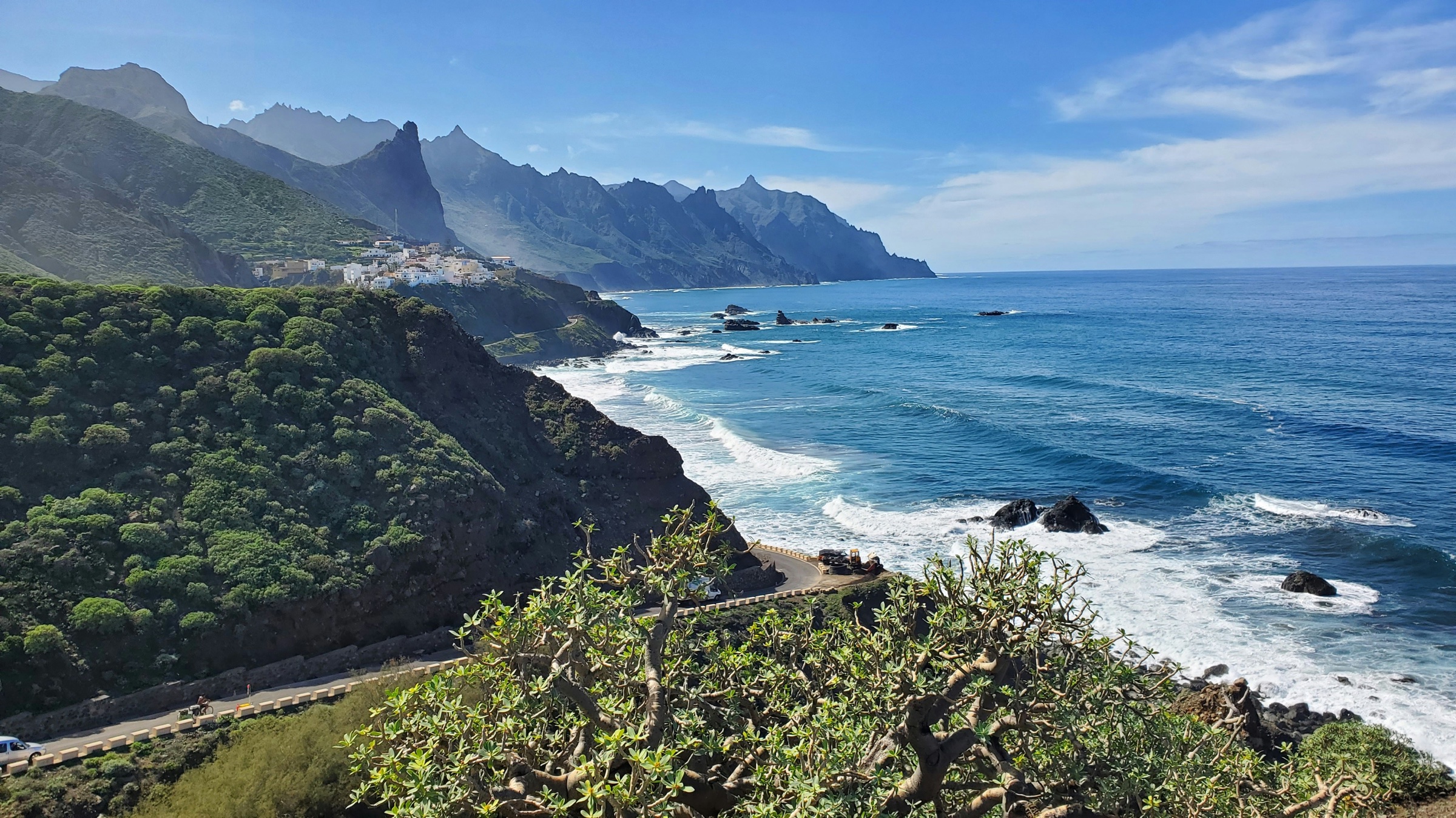 Tenerife coastline with mountains, ocean and breaking waves